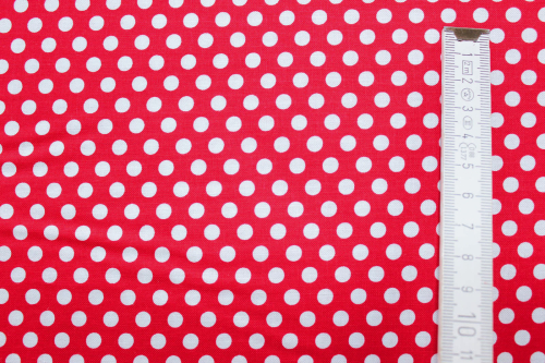 Preview: Designerbaumwollstoff Punkte rot/weiß (10 cm)